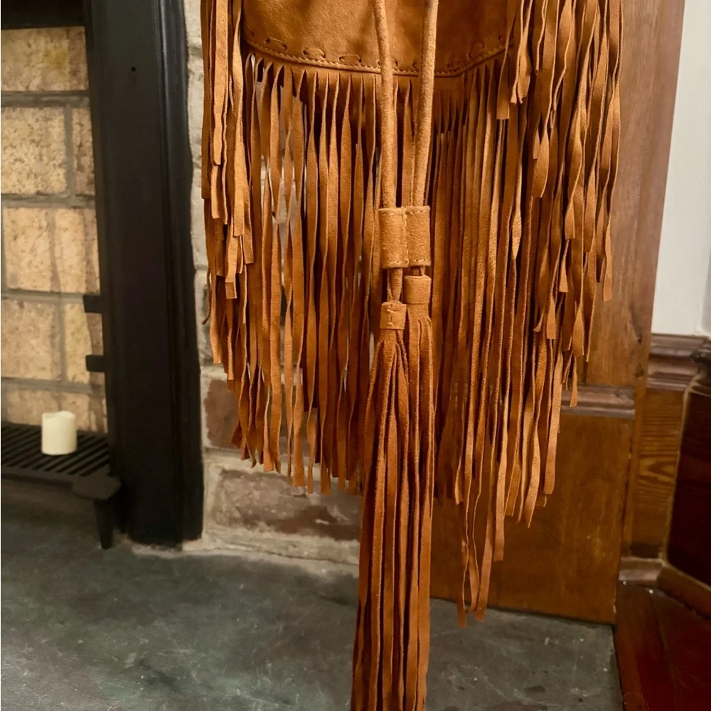 Antik Batik Gorgeous 100% leather Suede Honey- Brown Fringed Shoulder Bag - Picture 4 of 7